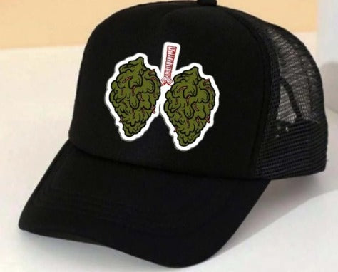Weed Lungs Graphic Black Trucker Cap